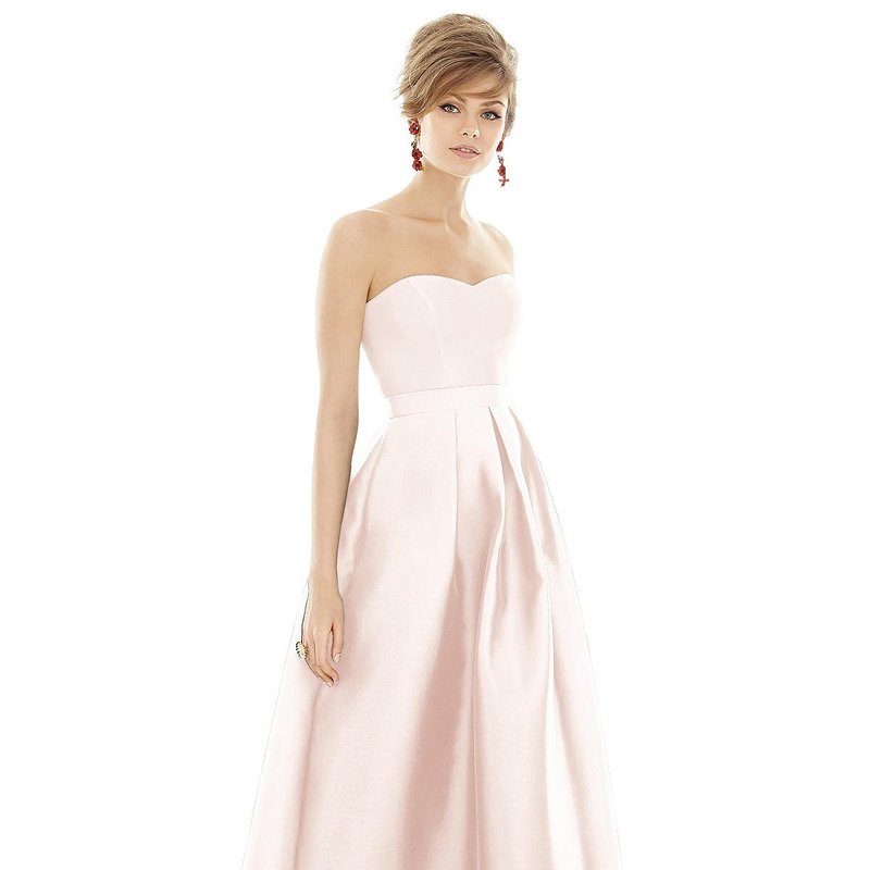 Alfred Sung Strapless Pleated Skirt Maxi Dress With Pockets In Pink