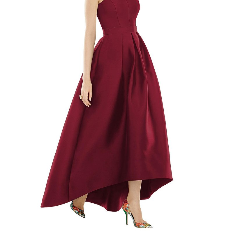 Shop Alfred Sung Strapless Satin High Low Dress With Pockets In Red