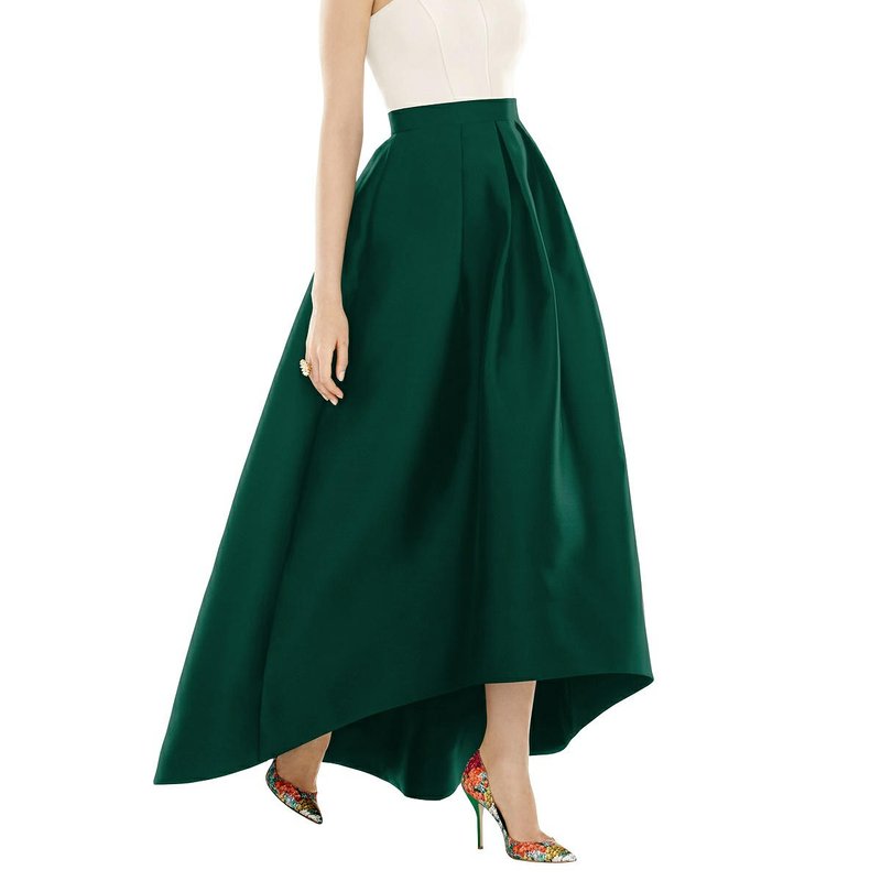 Alfred Sung Strapless Satin High Low Dress With Pockets In Hunter Green
