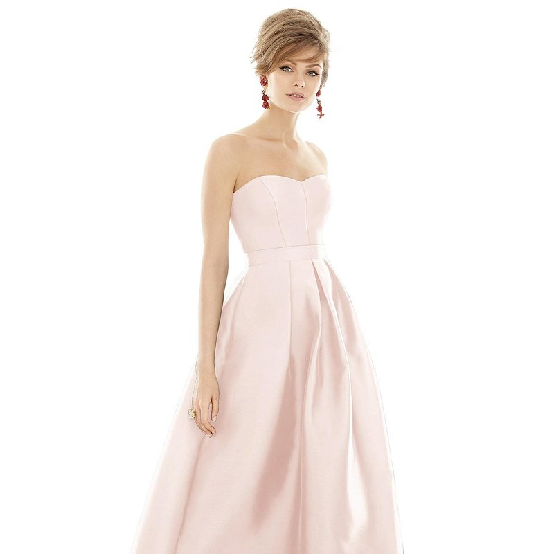 Shop Alfred Sung Strapless Satin High Low Dress With Pockets In Pink