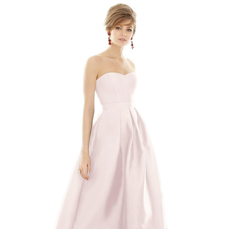 Alfred Sung Strapless Satin High Low Dress With Pockets In Blush