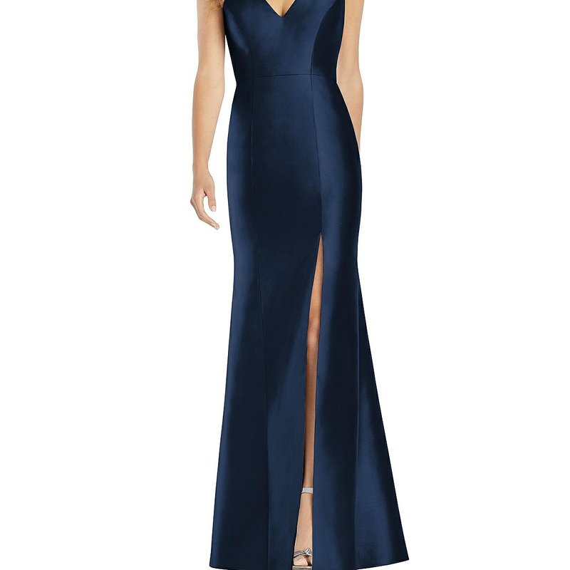 ALFRED SUNG ALFRED SUNG V-NECK HALTER SATIN TRUMPET GOWN