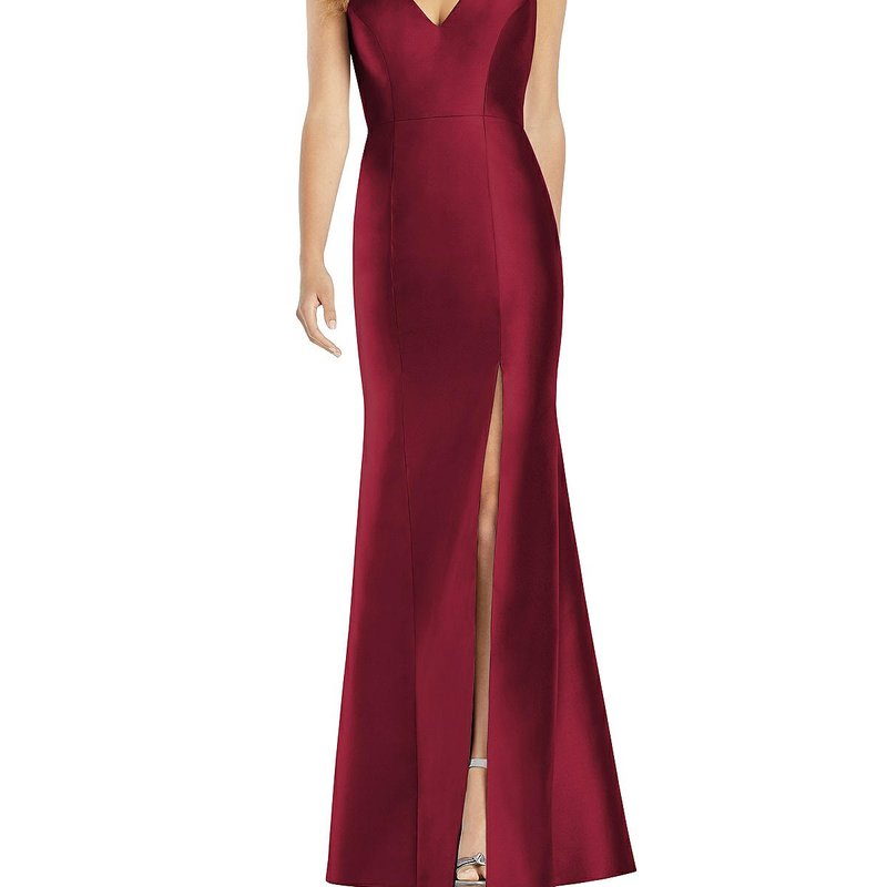 Alfred Sung V-neck Halter Satin Trumpet Gown In Red