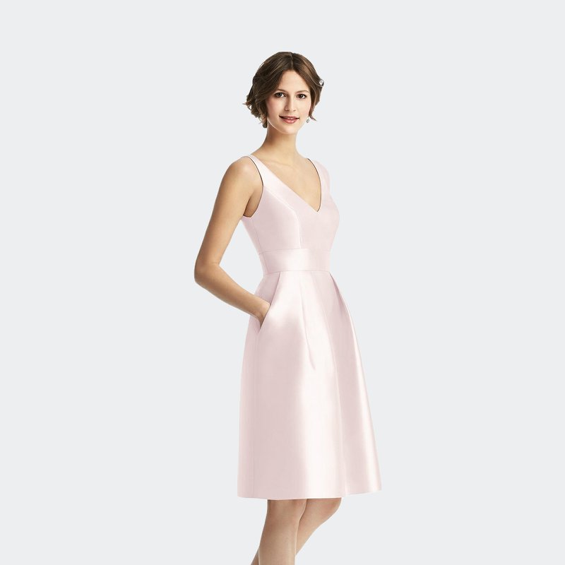 Alfred Sung V-neck Pleated Skirt Cocktail Dress With Pockets In Blush