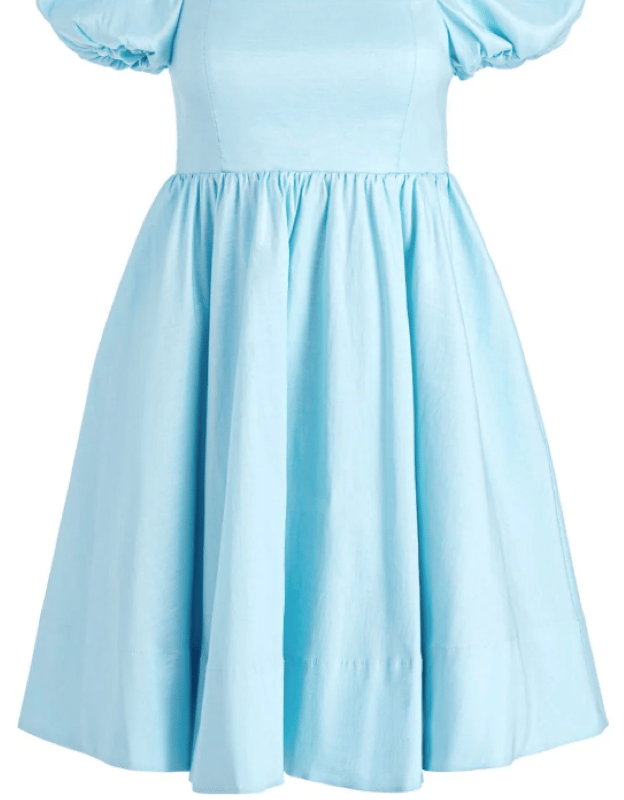 Shop Alice And Olivia Women Sharilyn Puff Sleeve Square Neck Bowtie Back Mini Dress In Blue