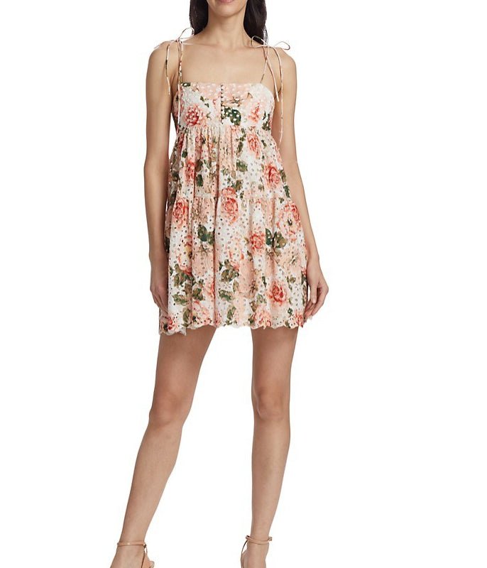 Shop Alice And Olivia Women's Lorelle Babydoll Pastel Floral Eyelet Mini Dress In Pink