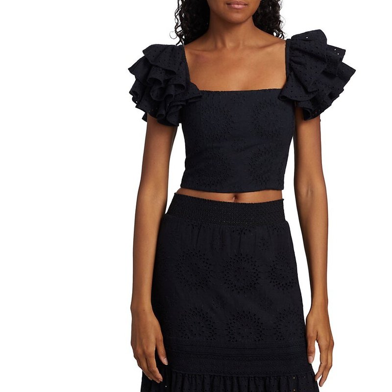 Shop Alice And Olivia Women's Tawny Square Neck Ruffle Crop Top In Black