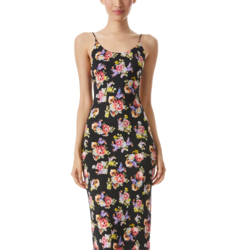 Shop Alice And Olivia Delora Spaghetti Strap Dress In Magnolia Floral Black