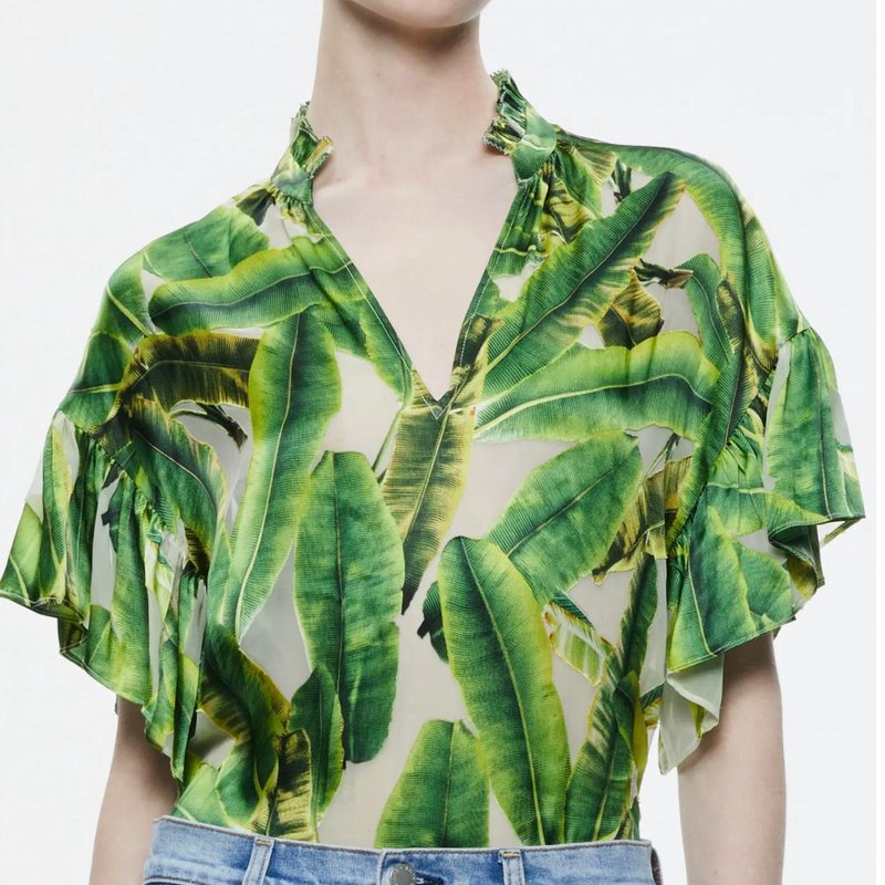 Shop Alice And Olivia Julius Blouse In Sun Palm In Green