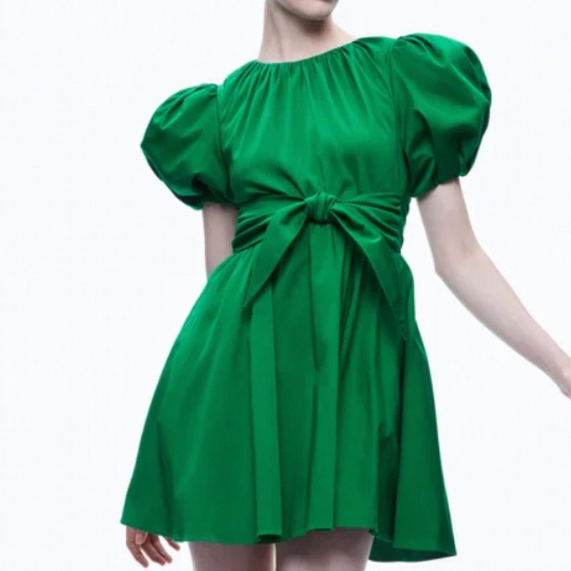 Shop Alice And Olivia Kylan Puff Sleeve Mini Dress In Green