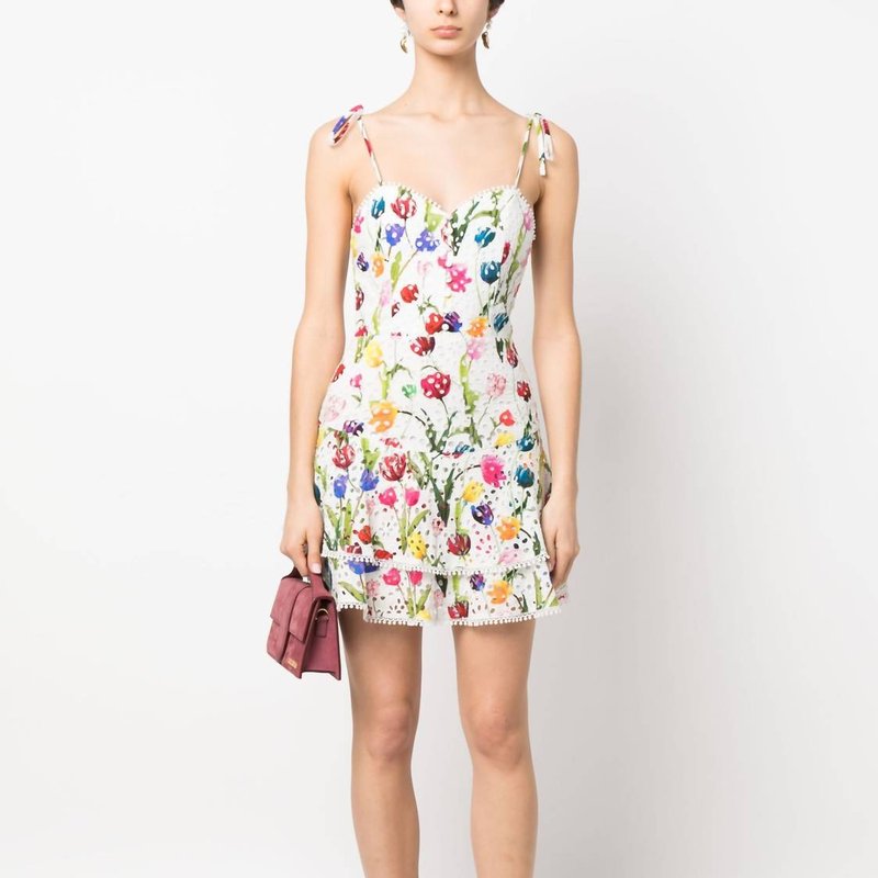 Shop Alice And Olivia Rosette Floral Eyelet Cotton Mini Dress In White