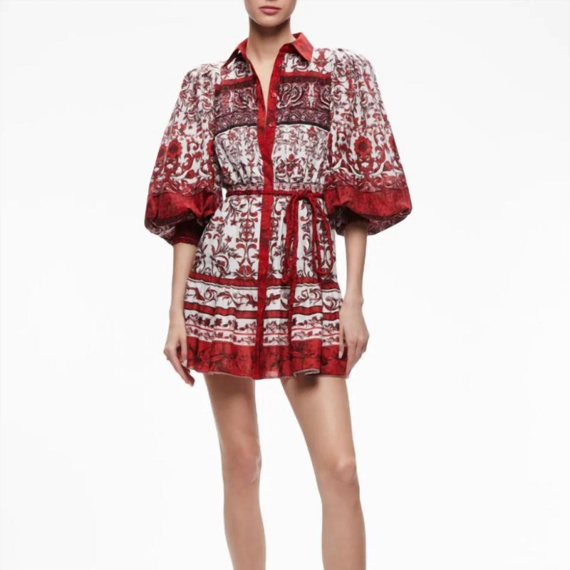 Shop Alice And Olivia Tiffie Blouson Sleeve Mini Dress In Red