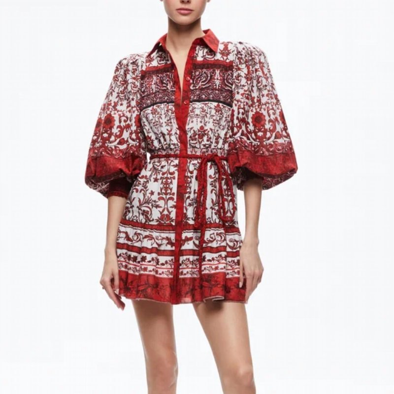 Shop Alice And Olivia Tiffie Sleeve Mini Dress In Red