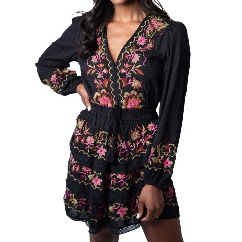 Allison Ny Floral Embroidered Crop Blouse In Black