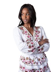 Floral Embroidered Crop Blouse - White