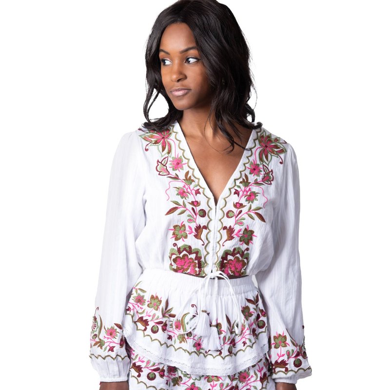 Allison Ny Floral Embroidered Crop Blouse In White