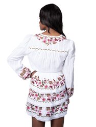 Floral Embroidered Crop Blouse - White