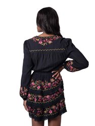 Floral Embroidered Mini Skirt - Black