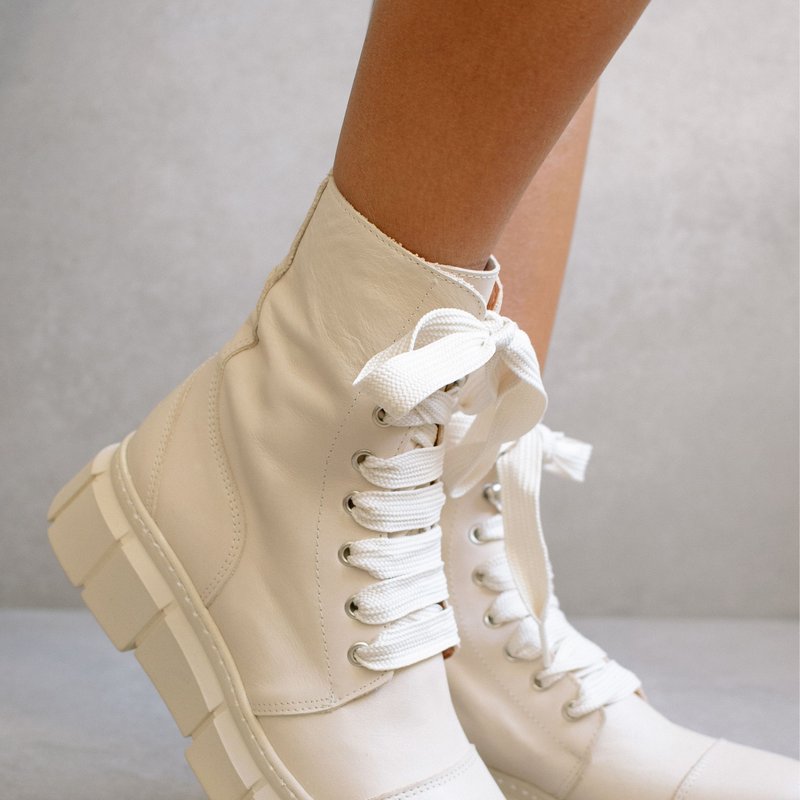 Shop Alohas Can Can Combat Boots In White