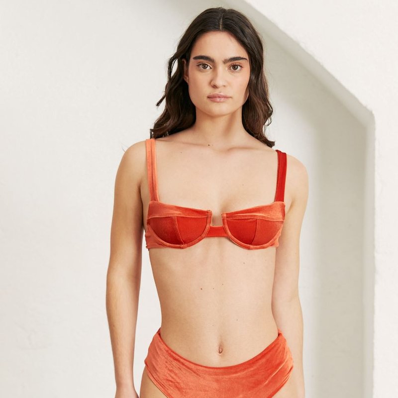 Shop Alohas The Pentagon Velvet Bikini Bottom In Orange
