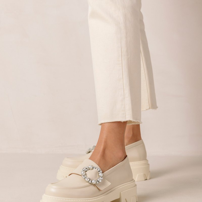 Alohas Trailblazer Crystal Cream Leather Loafers In White