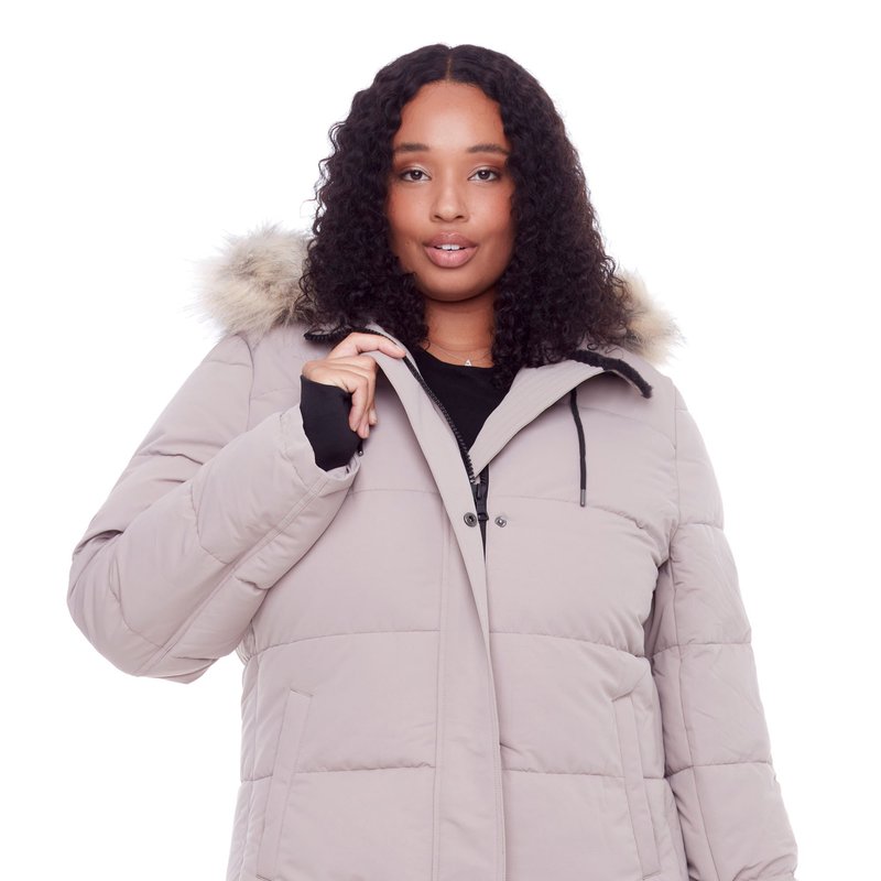 Alpine North Aulavik Plus | Women's Vegan Down (recycled) Mid-length Hooded Parka Coat, Light Taupe (plus Size) In White