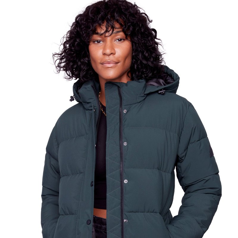 Shop Alpine North Forillon | Women's Vegan Down (recycled) Short Quilted Puffer Jacket, Deep Green In Blue