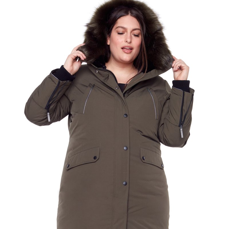 Alpine North Women's Vegan Down Recycled Long Parka, Plus Size In Green