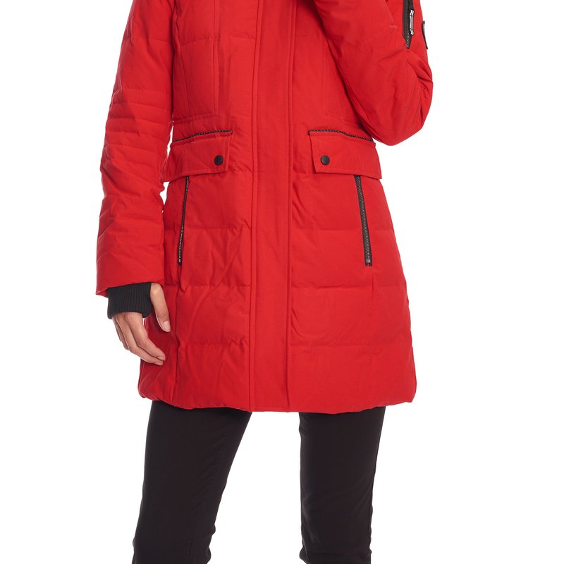 Alpine North Women's Vegan Down Recycled Mid-length Parka, Crimson In Red