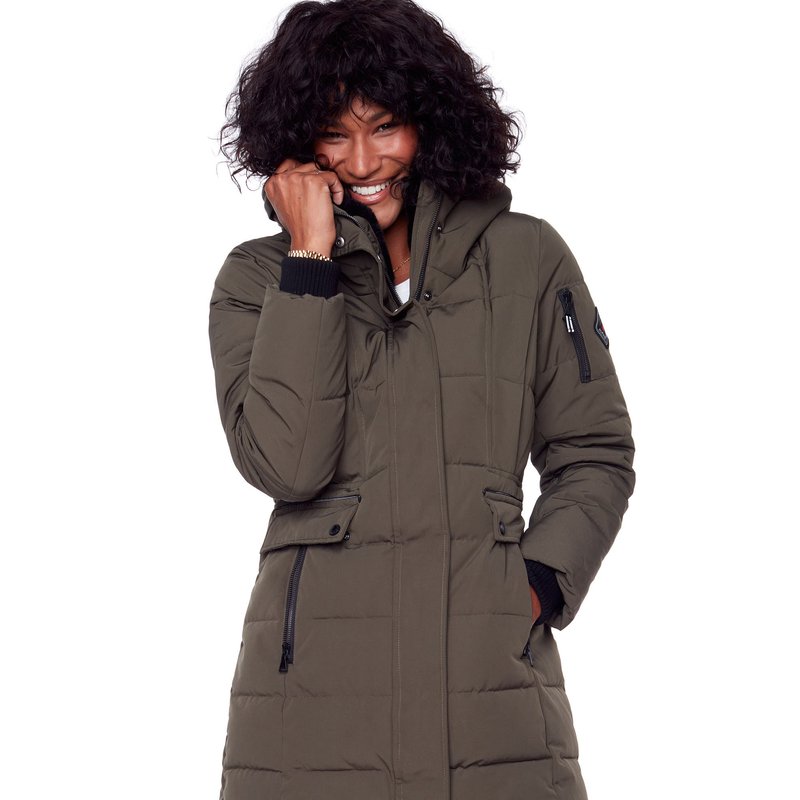 Alpine North Women's Vegan Down Recycled Mid-length Parka, Olive In Green