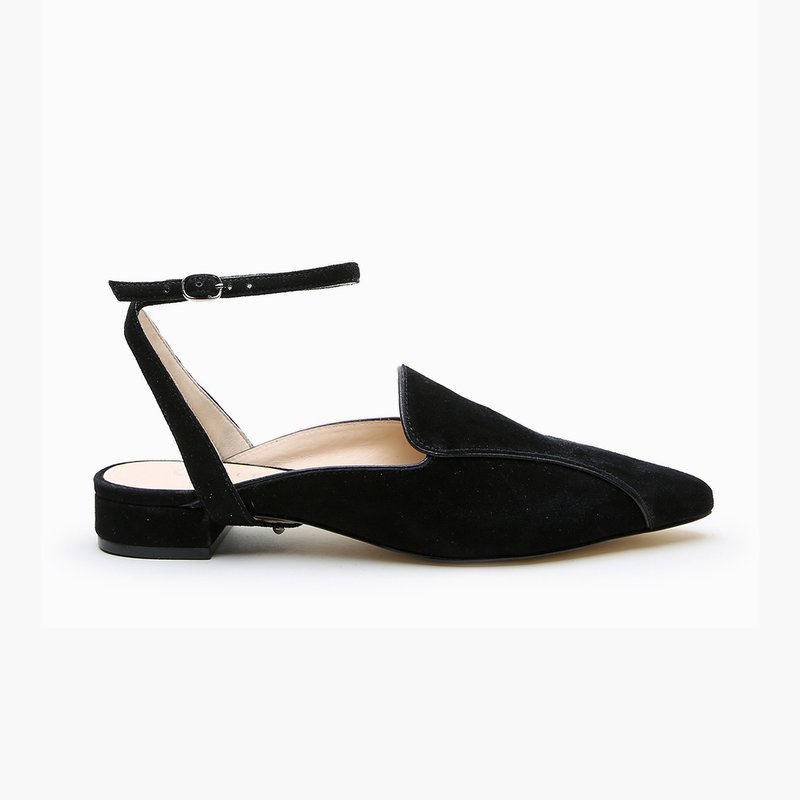 Alterre Black Suede Pointed Loafer Marilyn Strap