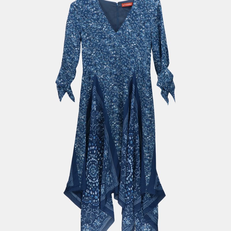 Shop Altuzarra Women's Deep Teal 1/4 Sleeved Floral Silk Dress In Blue