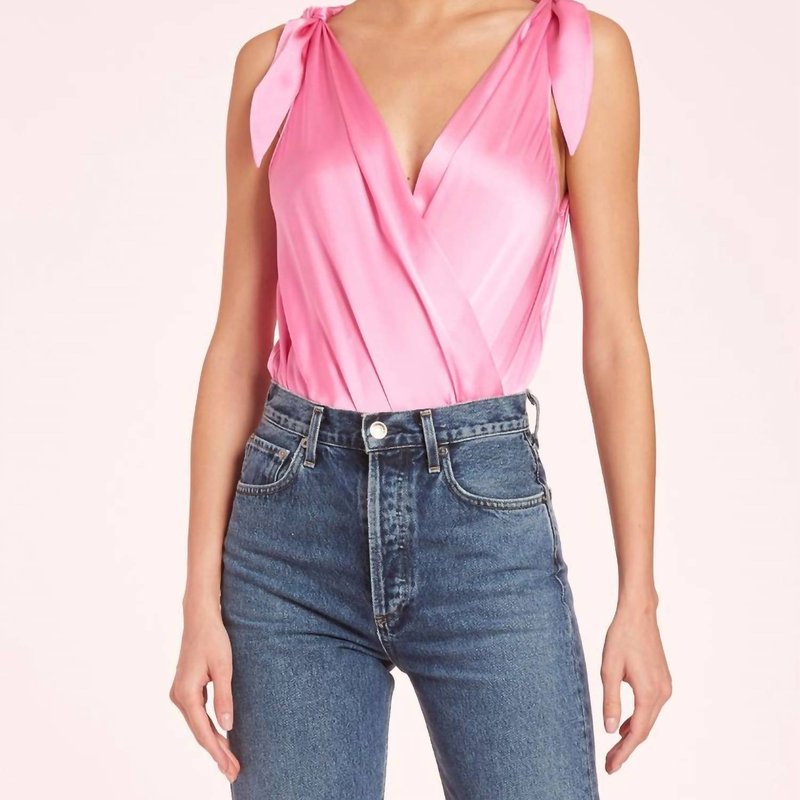 Shop Amanda Uprichard Avari Crossover V Silk Bodysuit In Pink