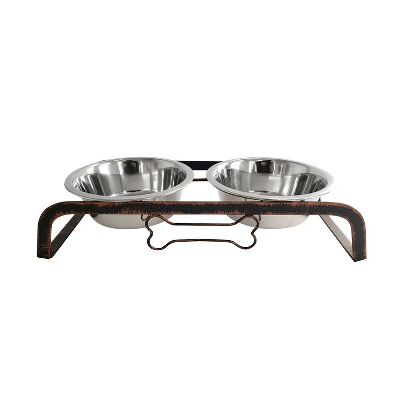 Shop American Pet Supplies Country Living Elevated Rustic Design Dog Bone Feeder With 2 Stainless Steel Bowls
