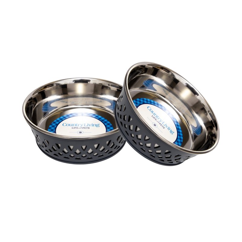 American Pet Supplies Country Living Set Of 2 Stainless Steel Farmhouse Style Dog Bowls In Gray