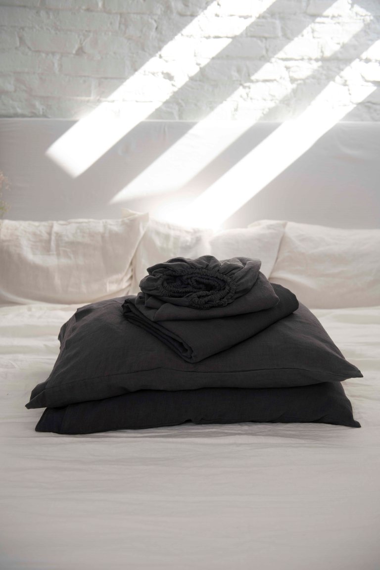 Linen sheets set in Charcoal - Charcoal