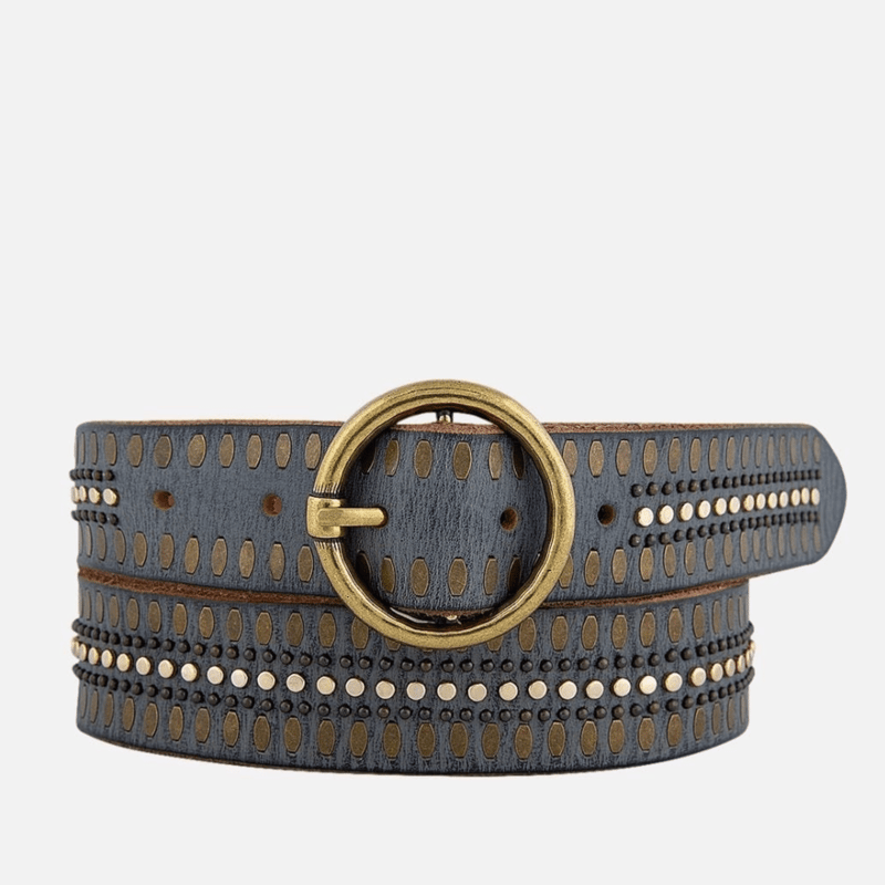 Amsterdam Heritage 35056 Soraya, Studded Leather Belt With Gold Round Buckle In Grey