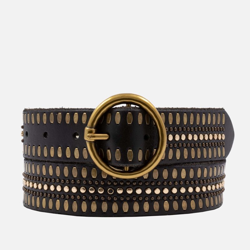 Amsterdam Heritage 35056 Soraya, Studded Leather Belt With Gold Round Buckle In Black