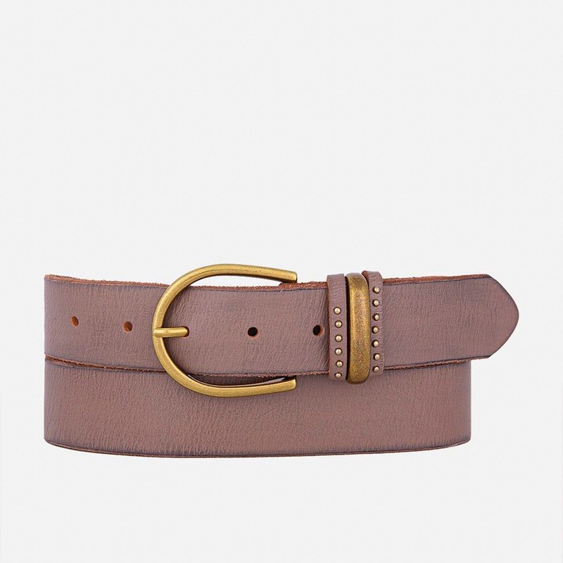 Amsterdam Heritage 35068 Norine Classic Leather Belt With Adorned Metal Keeper In Brown