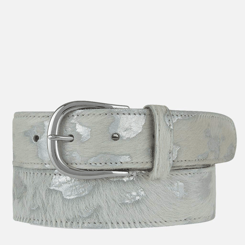 Amsterdam Heritage 40600 Dakota | Women's Leather Fashion Belt | Metallic Calf Hair In Grey