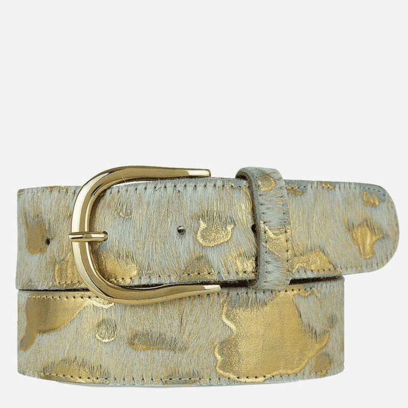 Amsterdam Heritage 40600 Dakota | Women's Leather Fashion Belt | Metallic Calf Hair In Gold