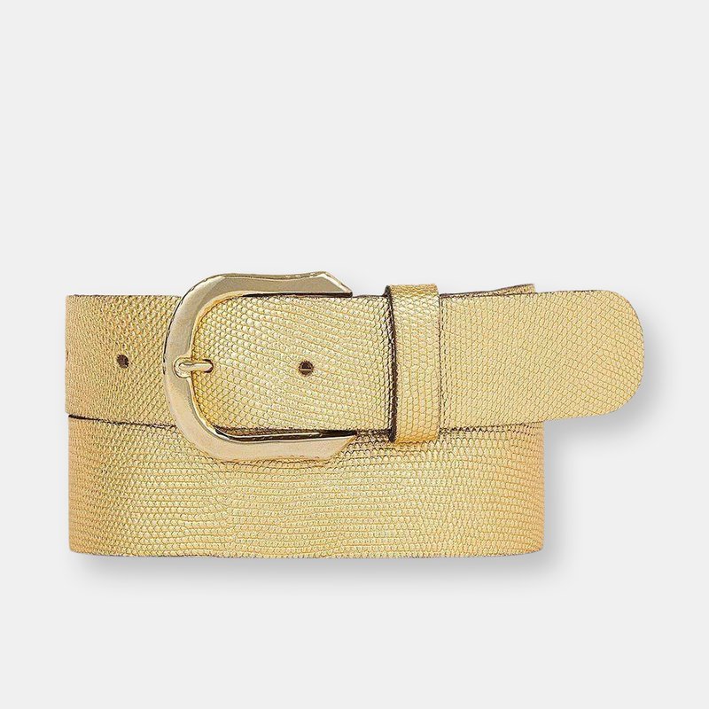 Amsterdam Heritage 40603 Dana | Metallic Iguana Textured Leather Belt In Gold