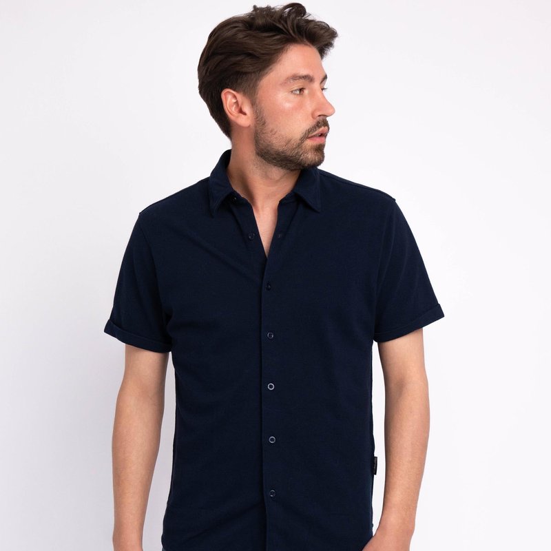 Shop Amsterdam Heritage Abbott | Men's Button-down Pique Cotton Shirt In Blue