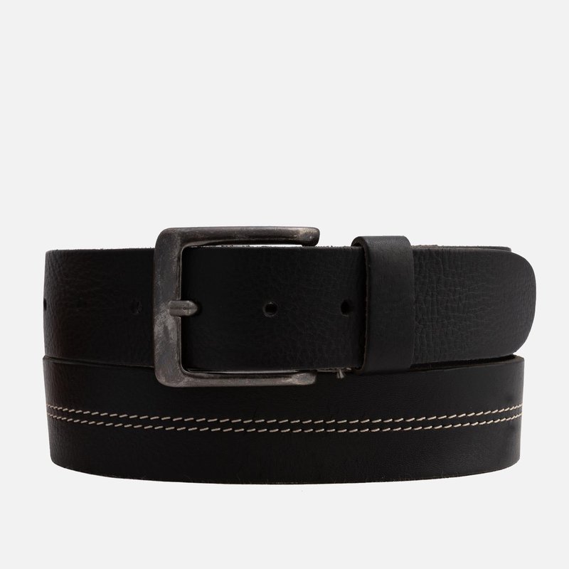 Shop Amsterdam Heritage Aren | Center Stitched Leather Belt In Black