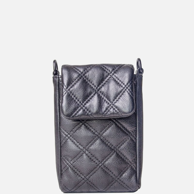 Shop Amsterdam Heritage Beks | Diamond-patterned Leather Phone Bag In Black