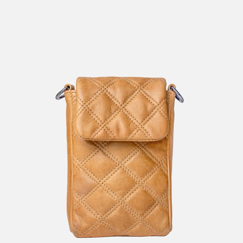 Shop Amsterdam Heritage Beks | Diamond-patterned Leather Phone Bag In Brown