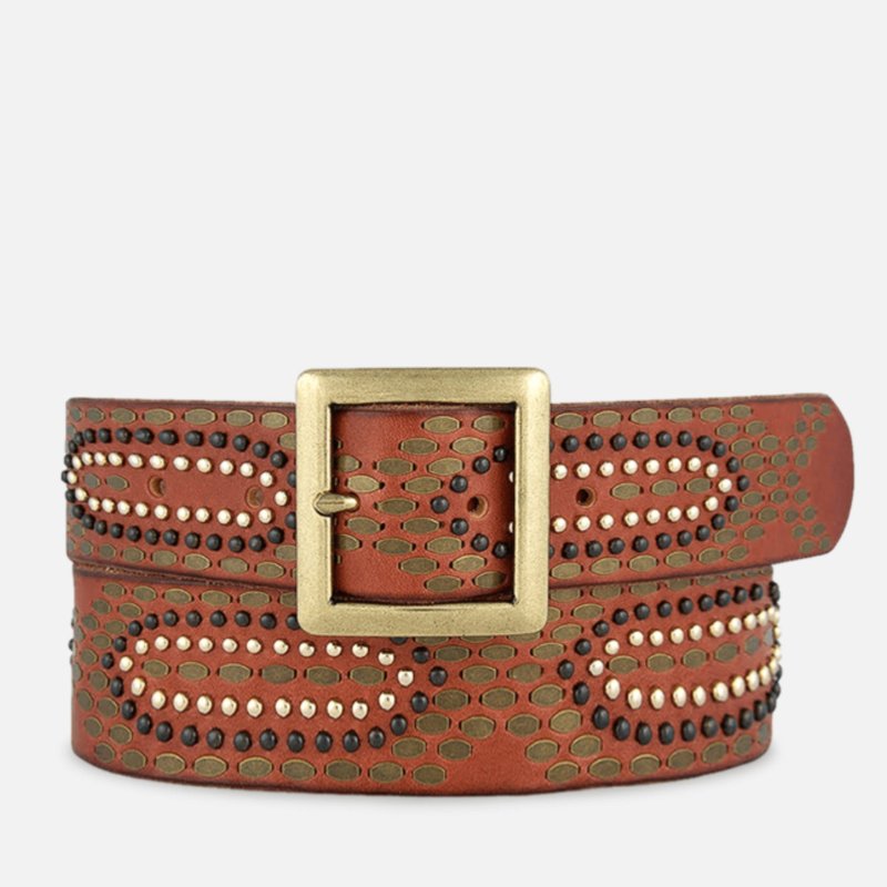 Shop Amsterdam Heritage Daya | Studded Leather Belt With Square Buckle In Brown