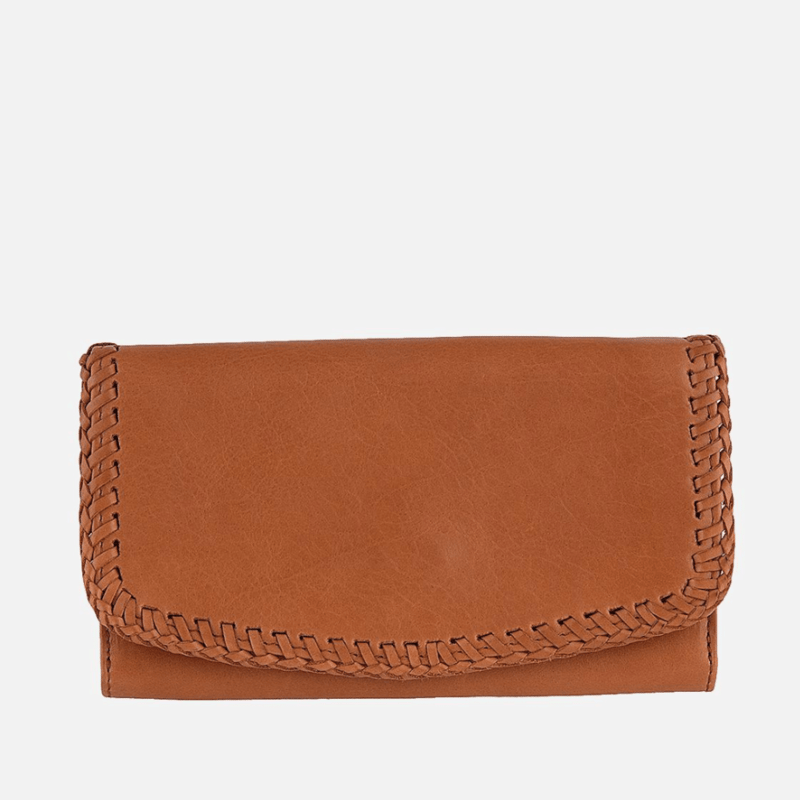 Amsterdam Heritage Fleur | Woven Accent Leather Continental Wallet In Orange
