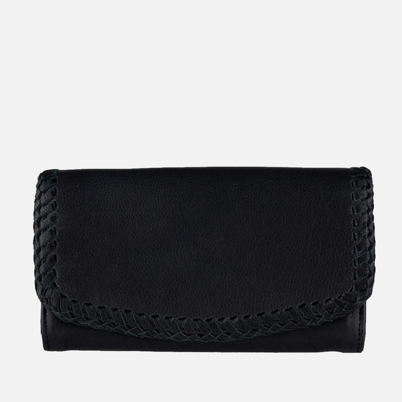 Amsterdam Heritage Fleur | Woven Accent Leather Continental Wallet In Black