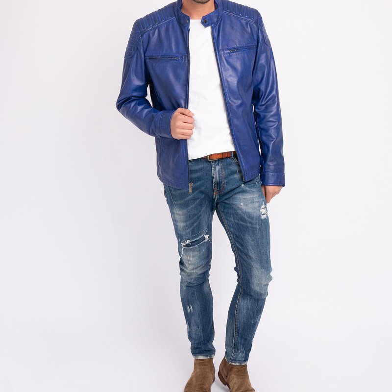 Shop Amsterdam Heritage Hobbs | Men's Leather Motorcycle Jacket In Blue